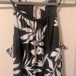 Old Navy XL Strappy Maxi Dress, Black w/White Flower Design, Keyhole Back